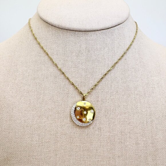 VTG Gold Over Sterling Silver 925 CZ Crescent Moon Star Necklace 18" Adjustable - Picture 1 of 13